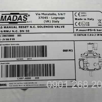 VAN ĐIỆN TỪ MADAS M16/RMJ N.C. DN 50